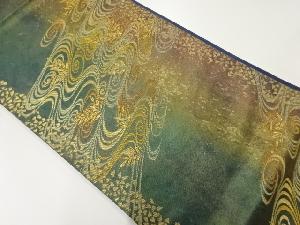 アンティーク　青銅巧炤箔流水に葦模様織出し袋帯（材料）